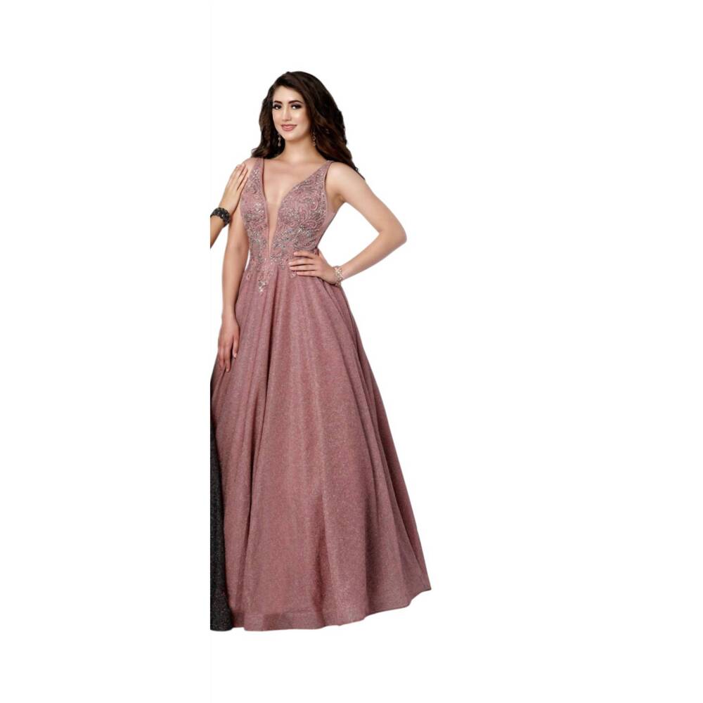 NEW KARISHMA CREATIONS glittery deep neck gown in rosegold